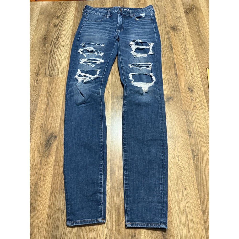 American Eagle Jegging Womens Size 10 X-Long Blue Distressed Skinny Hi-Rise